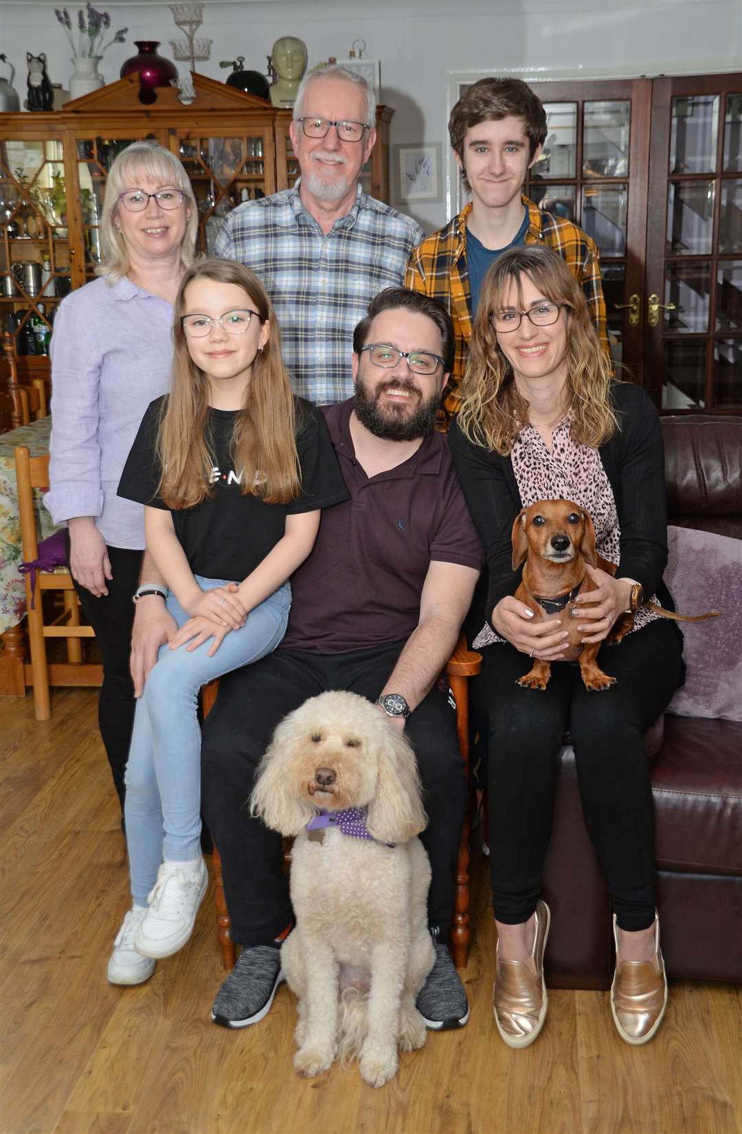 James and Nicole Gavin, their children Norah and Joe and Nicole's parents Carol-Ann and Richard Barrett, not forgetting Herbie the cockerpoo and Frank the dachshund. Picture: Vikki Lince (45400416)