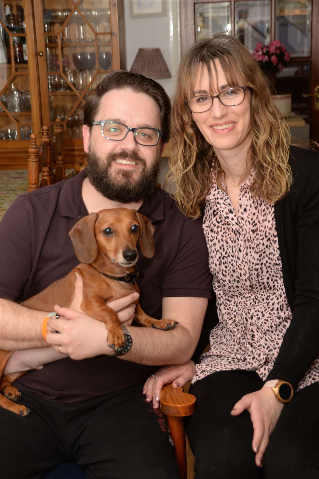James and Nicole Gavin with Frank the dachshund. Pic: Vikki Lince. (45400414)