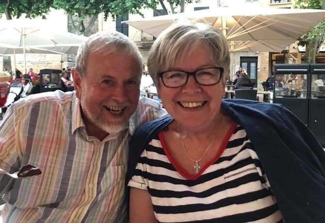 John Johnson-Cook with wife Pam on holiday in Majorca in July 2019 to celebrate his 70th birthday and daughter Claire's 40th (34229527)