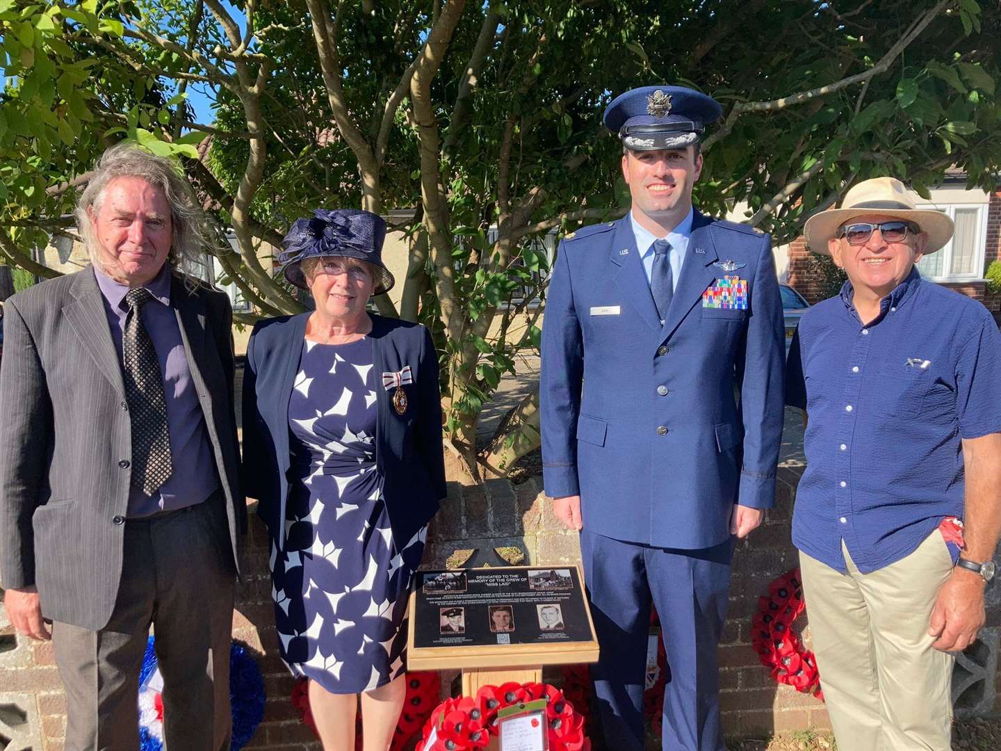 Memorial organisers Mark Ratcliff, left, and Steve Foster, right, with Major David Nan, of the USAF, and Essex Deputy Lord Lieutenant Rosemary Padfield