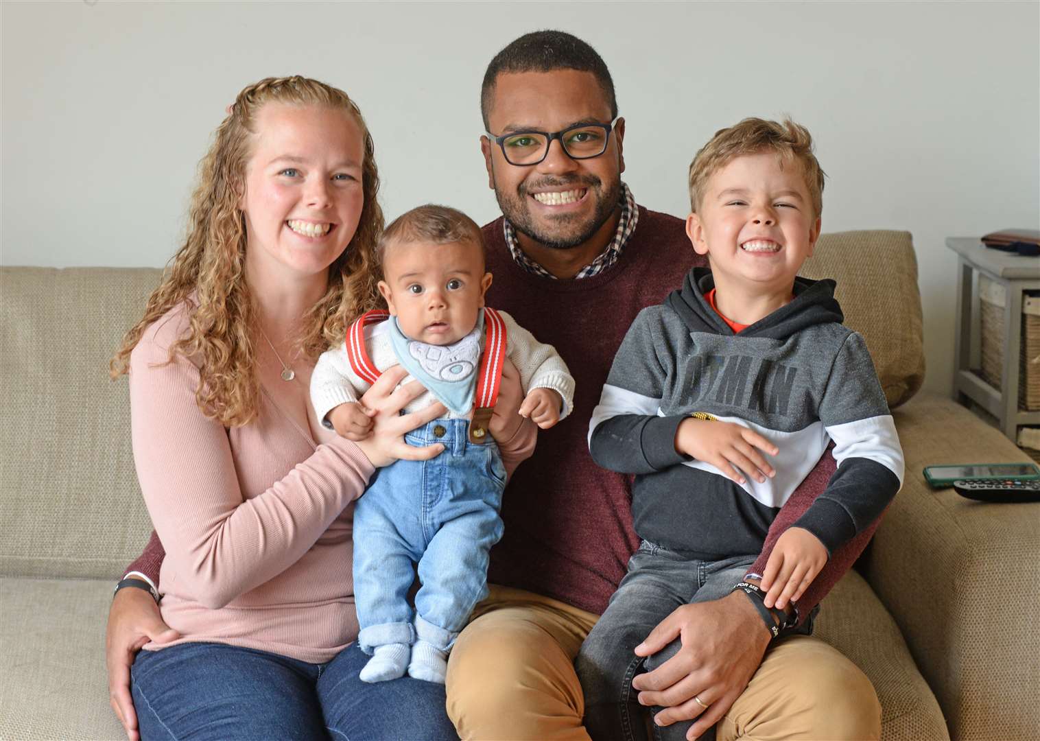 West Essex Maternity Voices Partnership co-chair Chloe Ribeiro with husband Thiago and children Mateo, 3, and four-month-old Malakai. Pic: Vikki Lince (47247927)