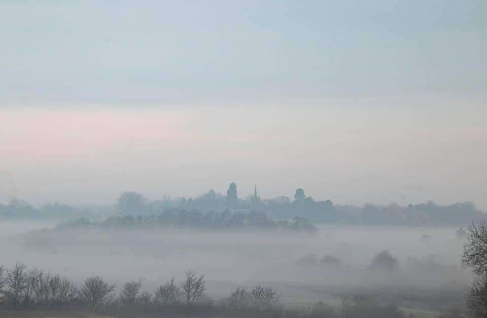 A cold and misty start to the last day of meteorological winter on Sunday, looking from Spellbrook towards Bishop’s Stortford with St James the Great Church at Thorley in the distance. Picture: David Francis (44765558)